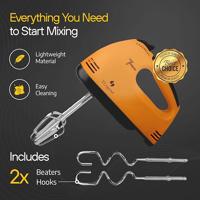 Hand Mixer Electric Handheld – 7 Speed Ultra Power Electric Mixer Handheld (Orange)