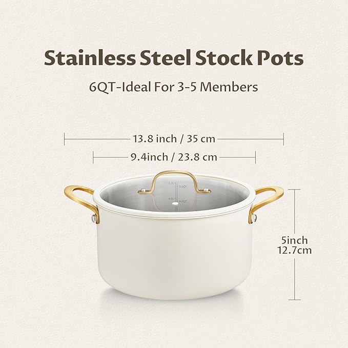 BEZIA 6 QT Stainless Steel Stockpot with Lid, Casserole with Lid, Soup Pot with Sturdy Handle, Even Heat Distribution, Induction Cooking Pot for All Stoves, Ideal for Soups & Stews