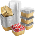 50 Pcs Mini Square Baking Cups with Lids,5oz Aluminum Foil Mini Cake Pans with Lids,Disposable Ramekins Cake Pans,150ml Dessert Cups Cupcake Pans for Wedding Birthday Party,Gold