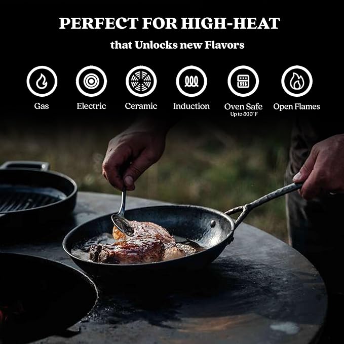 Alva 9.5” & 11" Carbon Steel Frying Pan Set – Naturally Nonstick, Made without PTFE, PFOA, & PFAS, Oven & Induction Safe, Chef-Grade Heat Control, Built to Last a Lifetime, Designed in Belgium