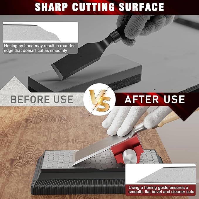 Honing Guide with Whetstone for Woodworking,Sharpening Jig Center Upgraded Honing Tool and Diamond Chisel Sharpening Stone Set Kit for Knife, Short Chisels and Planes, Fine/Coarse Plate, 400/1000/Grit