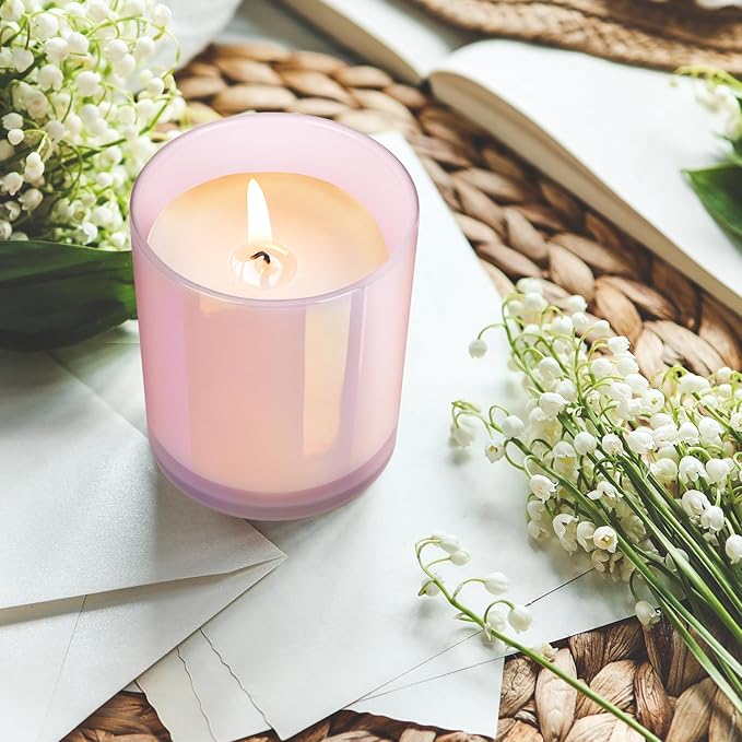 Thick Candle Jars for Making Candles 16 Pcs, 7 OZ Empty Jars with Wood Lids for Candle Making, Sample Container, Glitter Pink