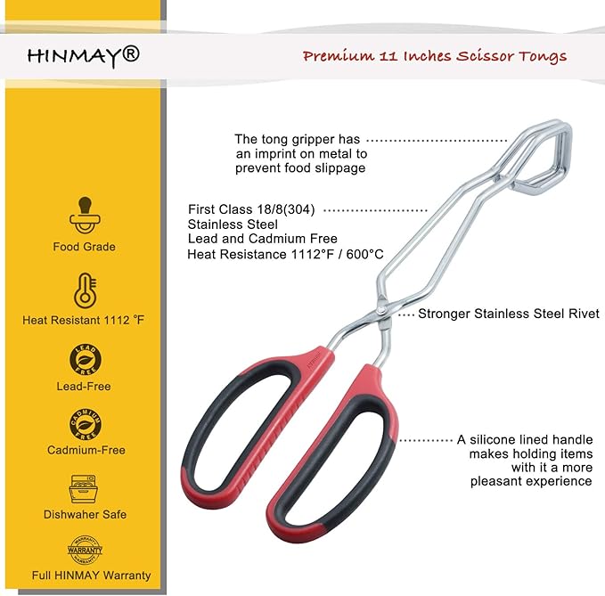 Scissor Tongs 11-Inch Heavy Duty Stainless Steel Scissor Cooking Tongs