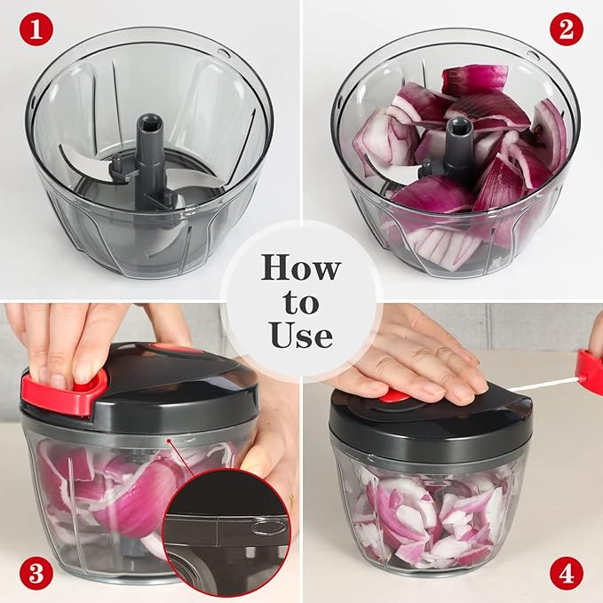 Cambom Manual Food Chopper Vegetable Cutter, Hand String Chopper Onions Cutter for Vegetable Fruits Nuts BPA Free Food Safe Material, 650ml Black