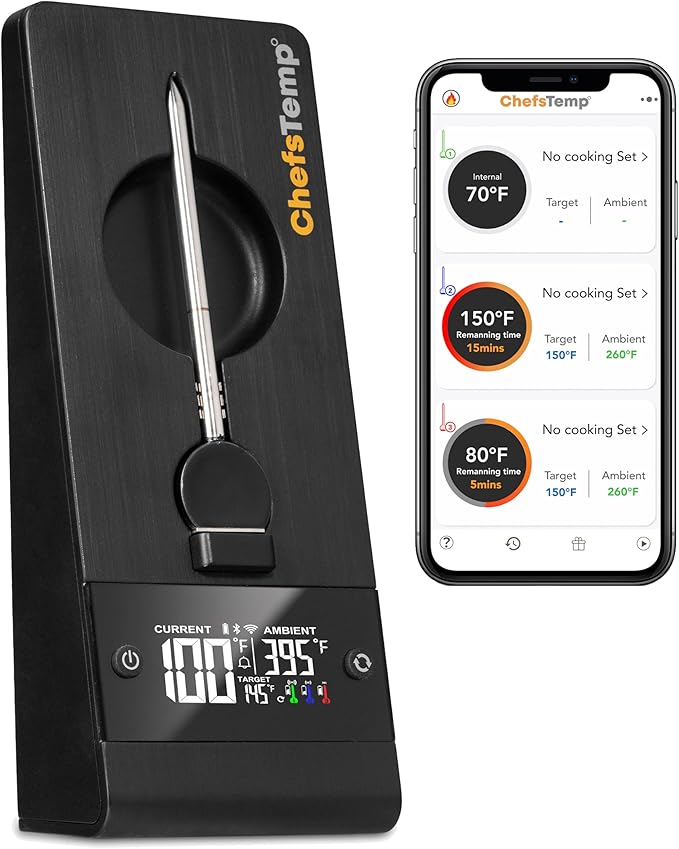 ChefsTemp ProTemp Plus Next-Gen Wireless Meat Thermometer Digital Unlimited Range Bluetooth & WiFi Enabled Smart Cooking Grilling Smoker BBQ Oven Kitchen Rotisserie (Stand + 1 Probe)