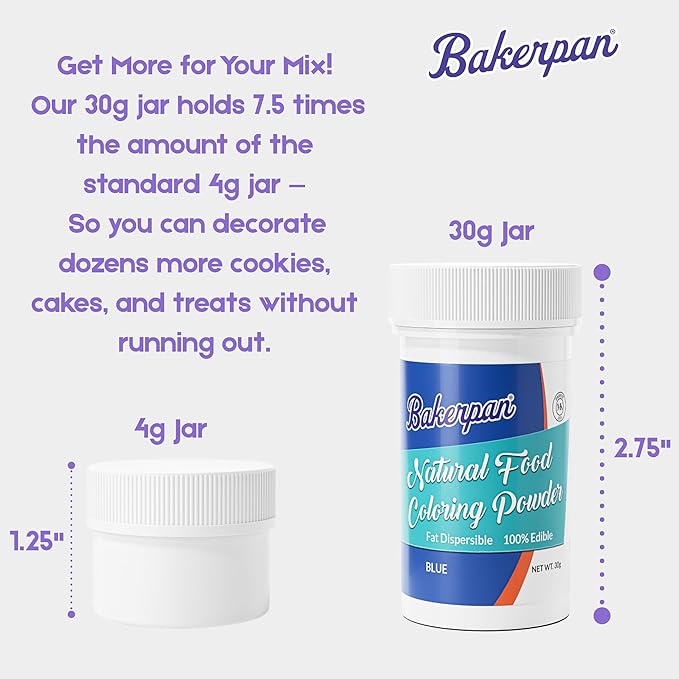 Bakerpan Blue Oil-Based Natural Food Coloring Powder for Baking - 30 g - Plant-Based, Dye-Free Coloring for Buttercream Frosting, Chocolate, Candy Color, Icing, Cakes