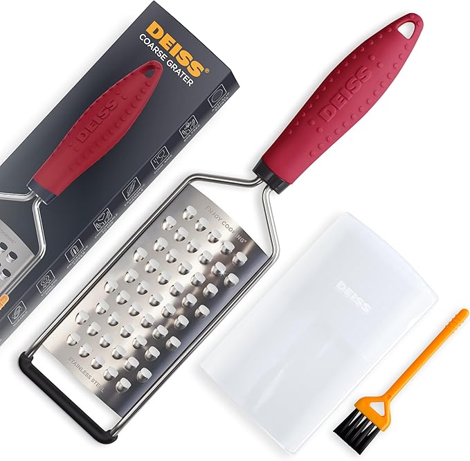 Deiss PRO Coarse Grater & Hand Held Cheese Grater - Sharp Stainless Steel Blades, Non-Slip Handle, Small Cheese Grater for Kitchen, Shredder, Dishwasher Safe