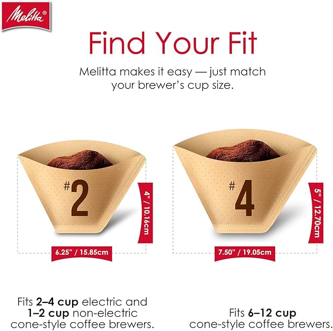 Melitta #4 Cone Coffee Filters, Natural Brown, 100 Count (Pack Of 3), 300 Total Filters - Fits all 8-12 Cup Cone Coffee Makers and Pour-Overs, Compostable, Tear-Resistant, Made in USA