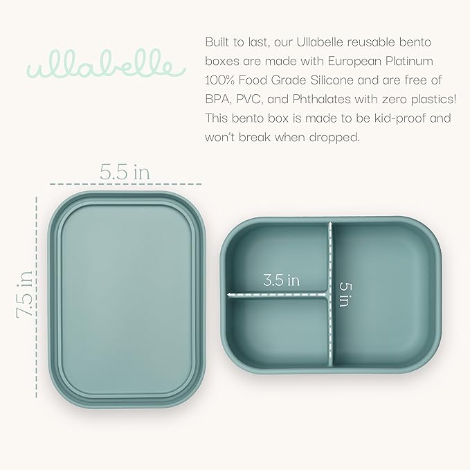 Ullabelle Leak Proof Bento Box Food-Grade Silicone Bento, BPA, Phthalate, Lead, & PVC Free - Bento Lunch Box for Daycare, Kids, & Adults - Leak Resistant Sets With Lids Snack Box Container (Peach)