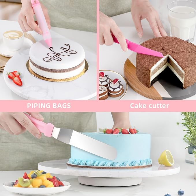 Cake Decorating Kit: Decorating Supplies Tools Kit 138 PCS Baking Accessories Include Spiping Bags and Tips Set, Piping Tips Set, Spatulas, Cake Scraper, 50 Piping Bags for Beginners, Pink