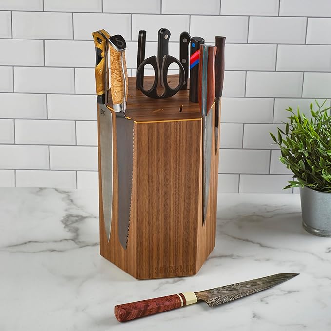 360KnifeBlock® MAX (walnut) ROTATING Magnetic Knife Block - MAX 12" tall with an array of top slots SeriousEats/Food&Wine/ATK BEST Universal Knife Block - handmade in Washington