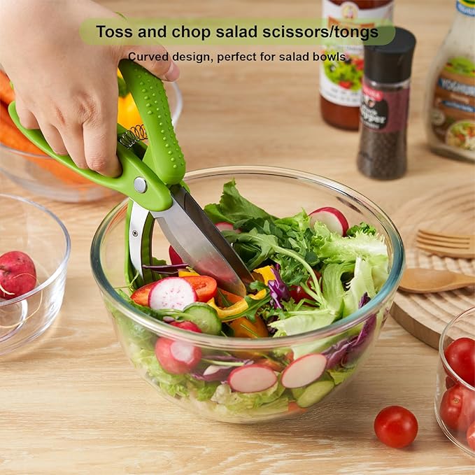 Salad Scissors with Double Blades, Lettuce Chopper for Chopped Salad, Green
