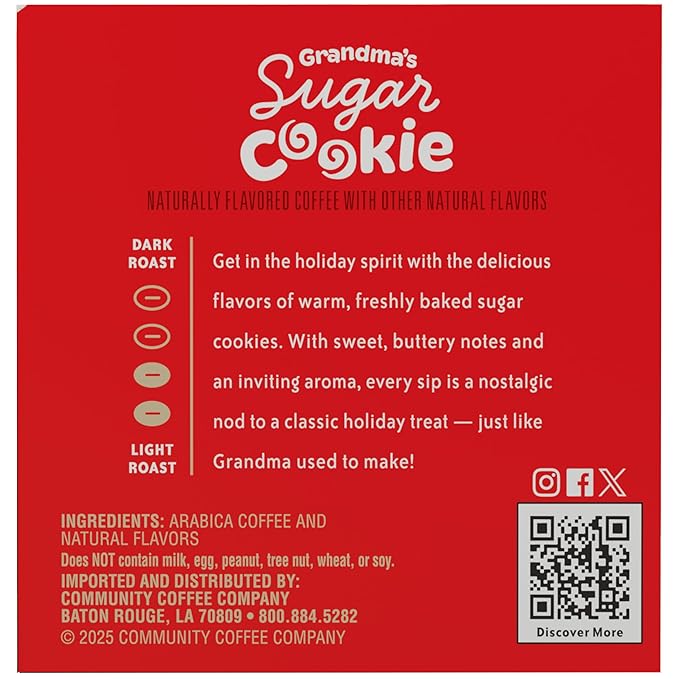 Community Coffee Grandma's Sugar Cookie Keurig K-Cup Pods, Limited Edition Holiday Flavor, Natural Ingredients, 10 Count (Pack of 1)
