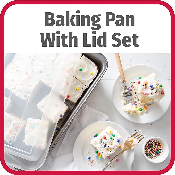 GoodCook Set of 2 Nonstick Steel 13" x 9" Cake Baking Pans with Covers, Gray