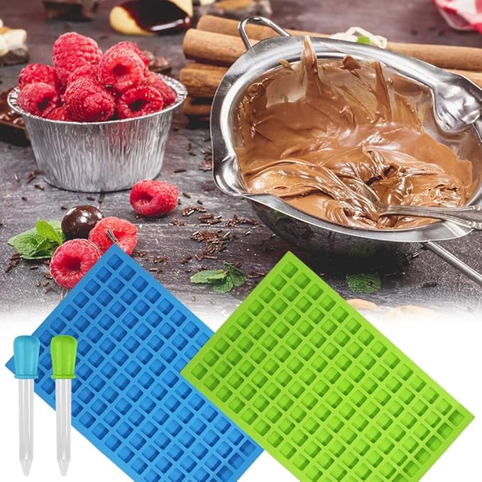 SENHAI 2 Packs Square Silicone Mold, 126 Cavity Flexible and Non-stick Ice Cube Trays Candy Fudge Chocolate Jelly Molds - 1 Blue & 1 Green