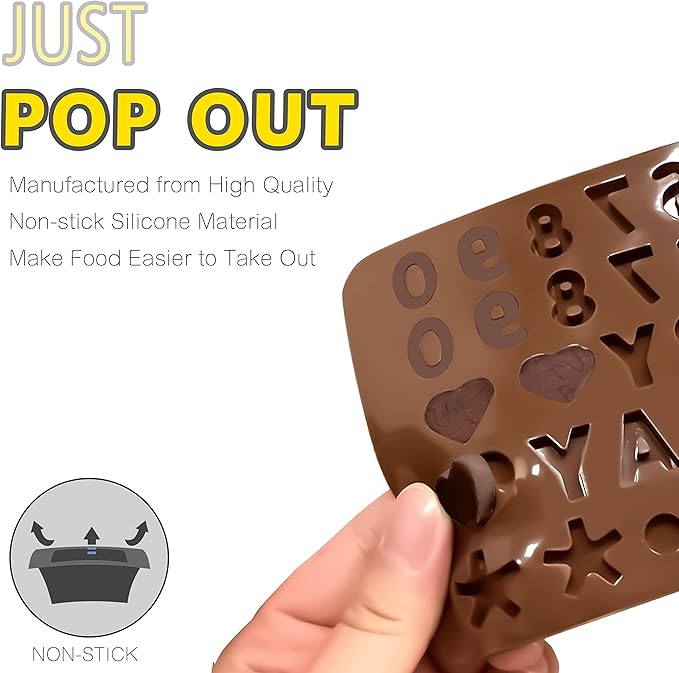 Anaeat Silicone Letter and Number Chocolate Molds, 2 Pack Alphabets & Numbers Candy Baking Mold with Happy Birthday Cake Decorations Symbols - for DIY Chocolates, Candies or Fondant