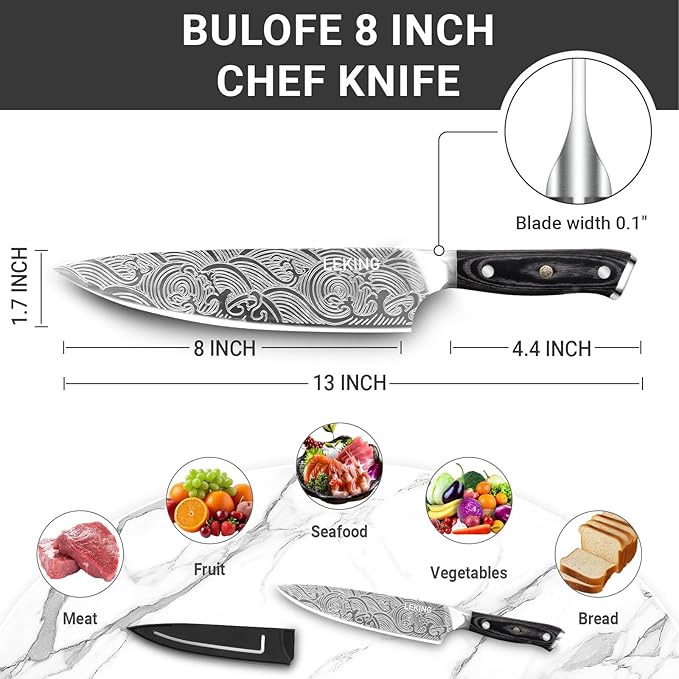 Leking 8 Inch Chef Knife, Kitchen Knife with Sharpener and Finger Guard, Professional High Carbon Stainless Steel Sharp Chef's Knife Set with Ergonomic Handle in Premium Gift Box
