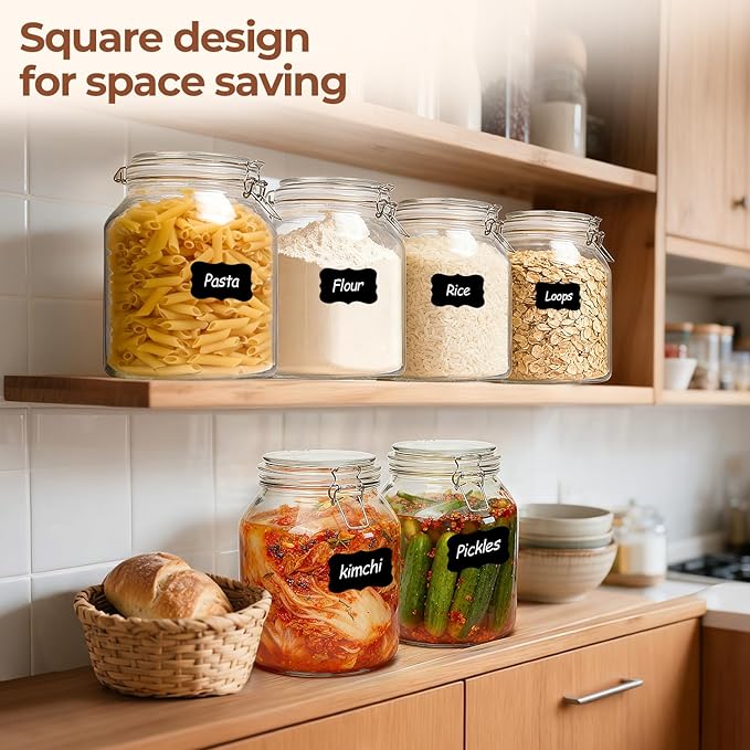 ComSaf Glass Jars with Airtight Lid 86 oz, Wide Mouth Mason Jars, Canning Jars, Large Glass Storage Containers with Lids, Flour Sugar Storage Containers, Large Canister for Rice, Pickle, Set of 2
