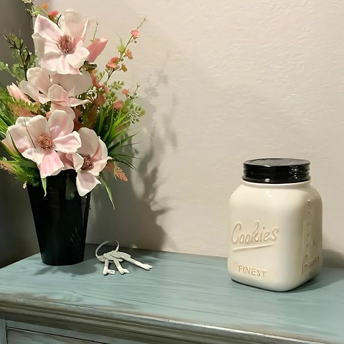 Young's Inc. Ceramic Cookie Jar - Cute Kitchen Counter Storage Canister with Lid - Perfect for Cookies, Coffee, Tea, Candy, Dog Treats, and More - Happy Camper - Mint