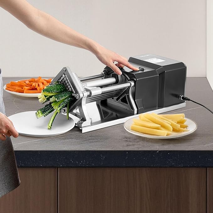 VEVOR Commercial French Fry Cutter, Stainless Steel Vegetable Fruit Chopper with 3 Replacement Blades 1/2-Inch 3/8-Inch 1/4-Inch, Electric Potato Slicer Dicer for Restaurants & Home Kitchen