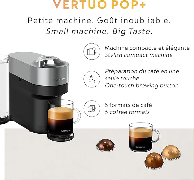 Nespresso Vertuo Pop+ Deluxe Coffee and Espresso Maker by Breville with Milk Frother, 1500 watts, Titan
