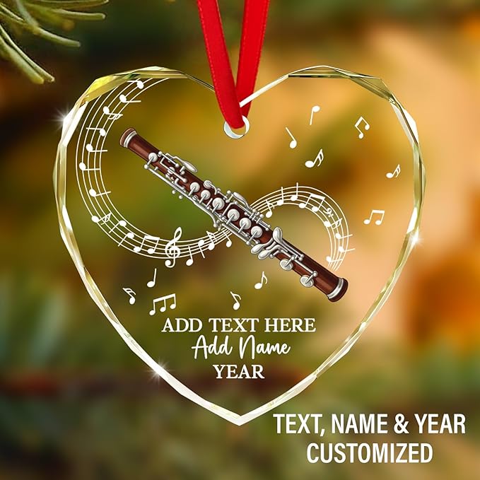 Personalized Oboist Christmas Glass Ornament 2025, Oboe Teacher Christmas Tree Ornaments, Custom Text Name & Year Oboe Ornament Gift for Student Friend, Musical Instruments Xmas Decorations