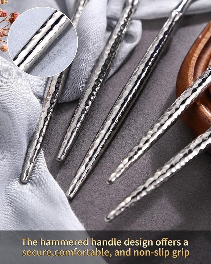 Lemeya 20-Piece Hammered Silverware Set,18/10 Stainless Steel Forging Heavy Duty Cutlery Set for 4, Luxury Unique Flatware Set,Spoons and Forks Set,Mirror Polished,Dishwasher Safe