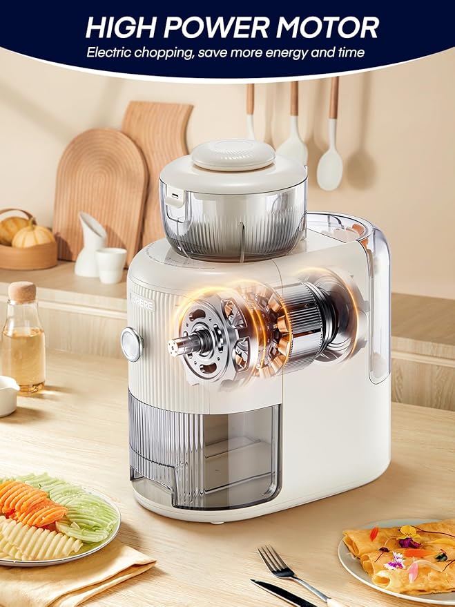 FOHERE Multifunctional Electric Cheese Grater, 6 Blades & 1.8L Container Nut Chopper, Vegetable Slicer, Food Slicer for Onion, Carrot, Cucumber (White)