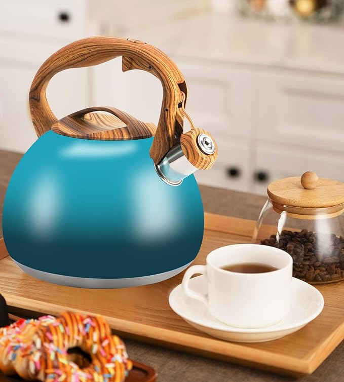Tea Kettle, Stainless Steel Whistling Tea Kettle,3.2Qt Tea Pot for Stove with Cool Handle,Strong and Durable (Dark Green Gradient)