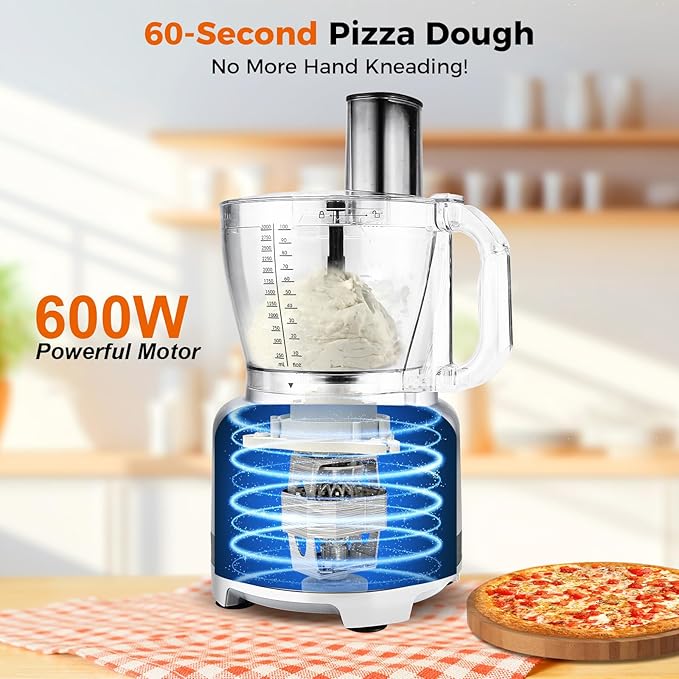 Homtone 16 Cup Food Processor Large, 9 Functions 7 Blades 3 Speeds for Shredding, Slicing, Making French Fries, Chopping Meat, Kneading Dough & Emulsifying, 600W, Red