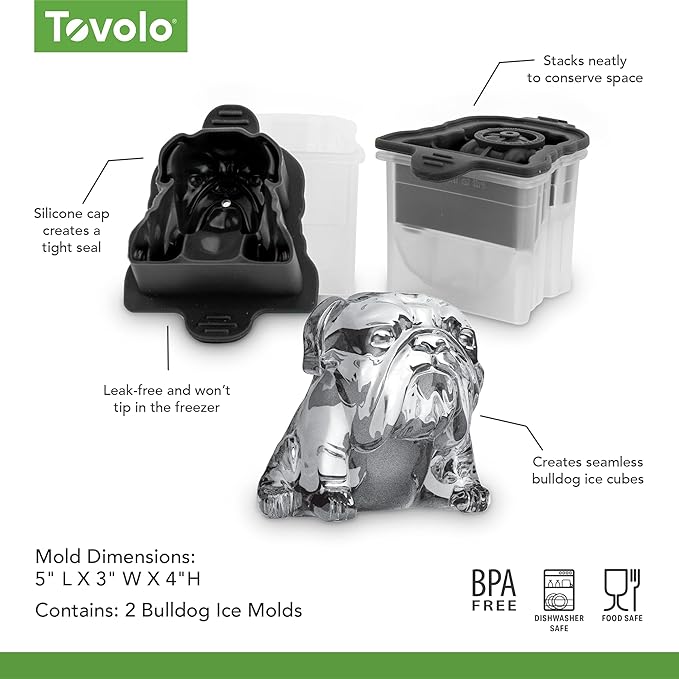 Tovolo Ice Cubes Mold Pack of 2 Large Craft Ice Molds for Whiskey Bourbon Cocktails, Easy Fill No Leak Silicone Ice Molds Gift for Him Stackable Dishwasher Safe BPA Free Heart Ice