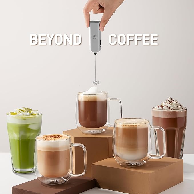 Powerful Milk Frother Wand - Mini & Mighty Handheld Drink Mixer - Portable Coffee Frother For Latte, Cappuccino, Matcha, Hot Chocolate, Creamer - Silver Black
