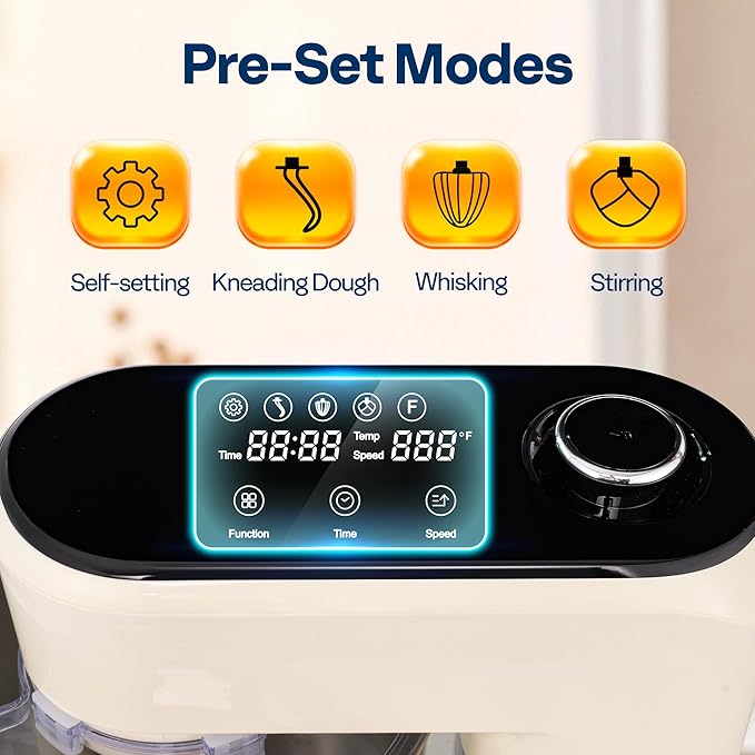 VIVOHOME Stand Mixer with Fermentation, One-Touch Presets Electric Dough Mixer with 6 Qt Bowl, Kitchen Standing Mixer for Baking, Cake with Flex Edge Beater, Bread Hook, Whisk, White