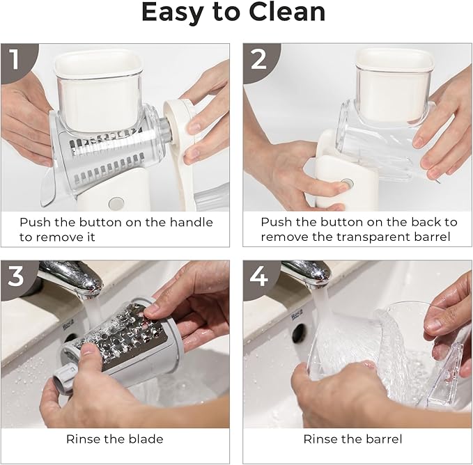X Home 5-in-1 Rotary Cheese Grater for Kitchen, Upgraded Hand Crank Shredder with Stronger Suction Base & Multifunctional Drum Blades, for Cheese, Vegetables and Nuts, Easy to Use and Clean, White