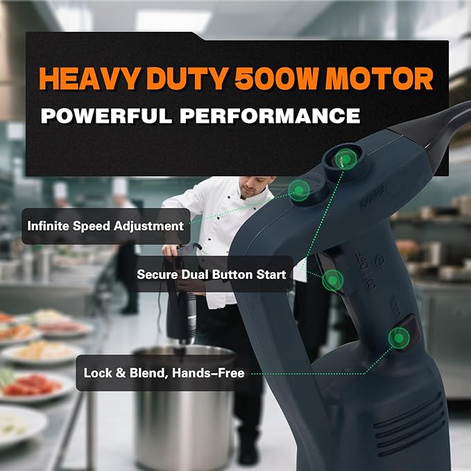 Commercial Immersion Blender, 500W Heavy Huty Hand Blender With 16 Inch Removable Shaft, 6,000-20,000 RPM Variable Speed, Industrial Hand Mixer For Pro Restaurant Kitchen.
