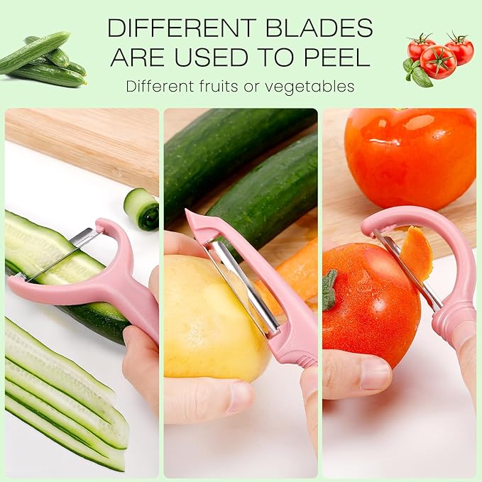 Senbowe Upgrade Potato Peeler for Kitchen, 6PCS Stainless Steel Vegetable Peeler, I and Y Veggie Food Peeler for Apple Fruit Carrot Zucchini Cucumber,Good Grip Makes Peeling Very Easy (Pink)