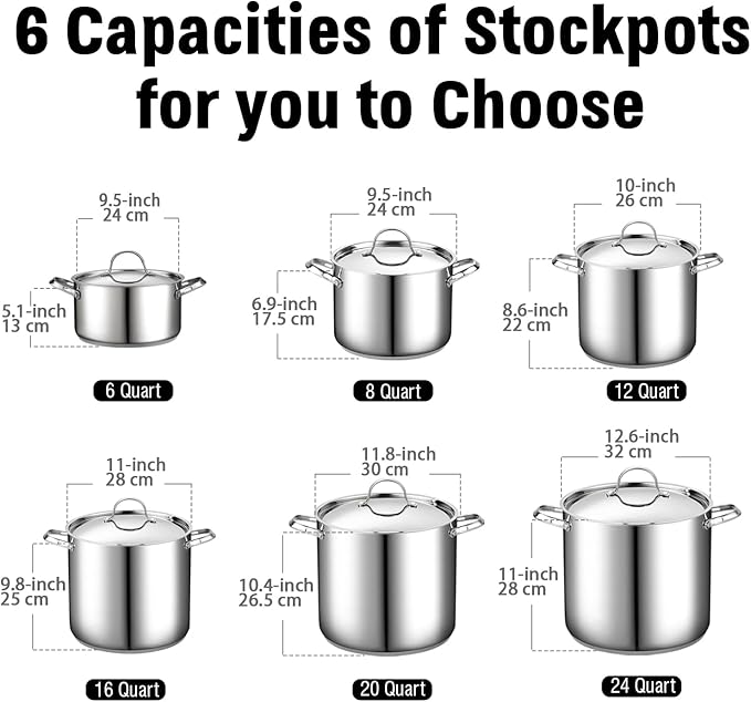 Cooks Standard 18/10 Stainless Steel Stockpot 6-Quart, Classic Deep Cooking Pot Canning Cookware Dutch Oven Casserole with Stainless Steel Lid, Silver