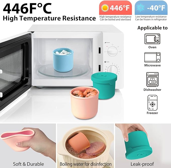 4 Pack 8.5 oz Silicone Food Storage Containers with Lids, 1-Cup Reusable Snack Fruits Containers Cups, Leak Proof Soup Freezer Molds Small Lunch Box BPA Free for Kids Baby Daycare School Travel
