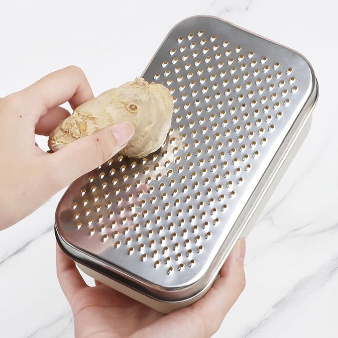Cheese Grater Citrus Lemon Zester with Food Storage Container & Lid - Perfect For Hard Parmesan Or Soft Cheddar Cheeses, Ginger, Vegetables, Butter, Chocolate & Nutmeg, Cream