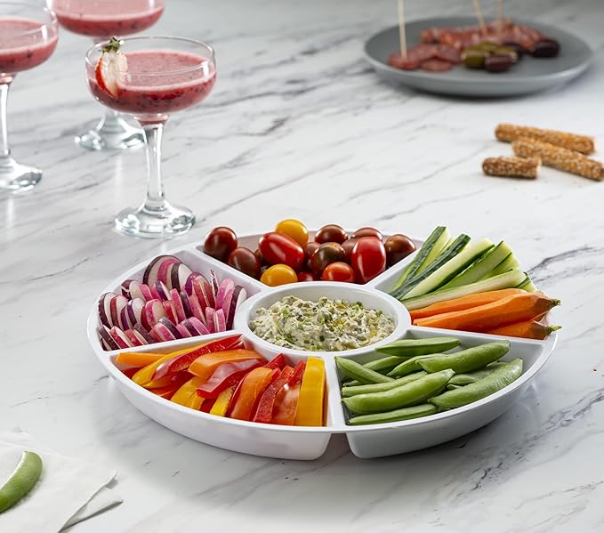 Plasticpro 6 Sectional Round Plastic Serving Tray/Platter (8, White)