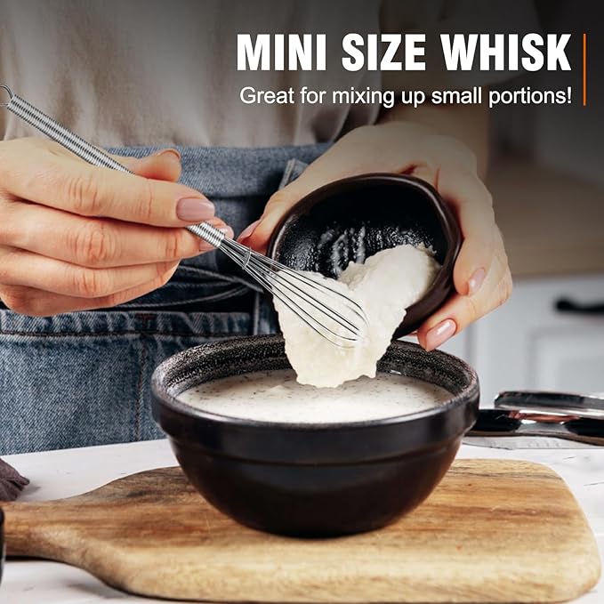 Walfos Whisk,304 Stainless Steel Mini whisk,Small Whisk.6in Long-Handle Non Rust Whisks Nice for stirring individual eggs and mixing small amounts of powder and sauce.Dishwasher Safe.(5+7+10in)