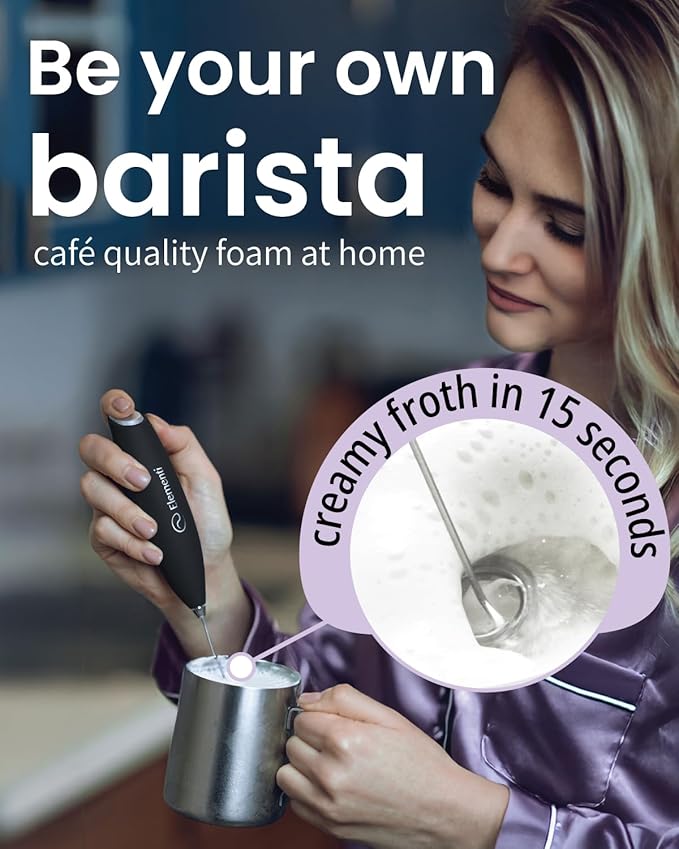 Elementi Electric Milk Frother Handheld - Mini Whisk for Coffee, Matcha and Drinks - Portable Frother & Mixer with Stand - Royal Blue