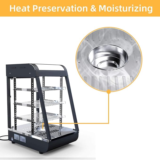 Whalefall 3-Tier Food Warmers Countertop, 15" Commercial Warm for Food Pizza Warmer w/ 3D Heating with Stainless Frame Sliding Glass Doors Pastry Display Case for Buffet Restaurant