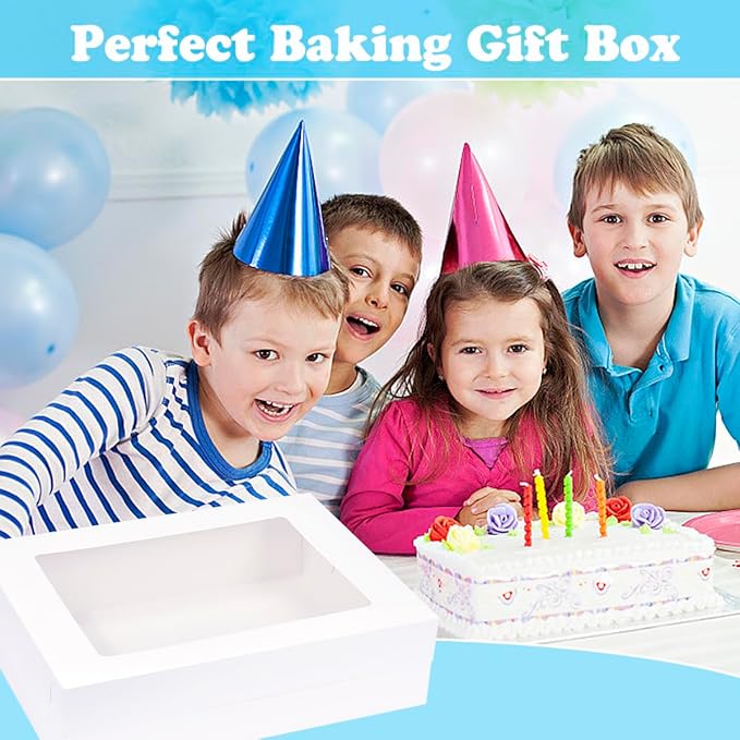 10 Pack 19x14x5 Inch Large Rectangle Cake Boxes with Thick Cake Boards, Half Sheet Bakery Boxes for Pastry Baking,Cupcake,Muffins & Pie
