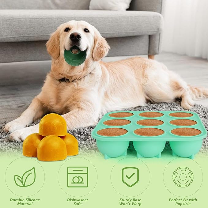 9Cavities Silicone Dog Treat Mold for Woof Pupsicle & Power Chewer Pupsicle, Frozen Dog Treat Molds for Making Refill Treats, Reusable Treat Tray for The Pupsicle Toy 25-75lbs (Extra Large)