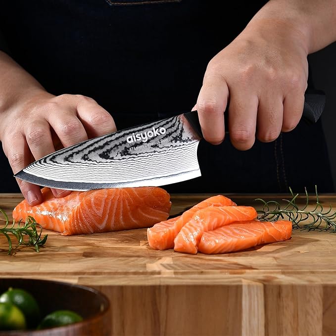 Damascus 6.5" Chef Knife Sharp Kitchen Knife Japan VG-10 Stainless Steel Carbon Ultra Sharp Kitchen Cooking Knife, Ergonomic G10 Handle Deluxe Gift Box
