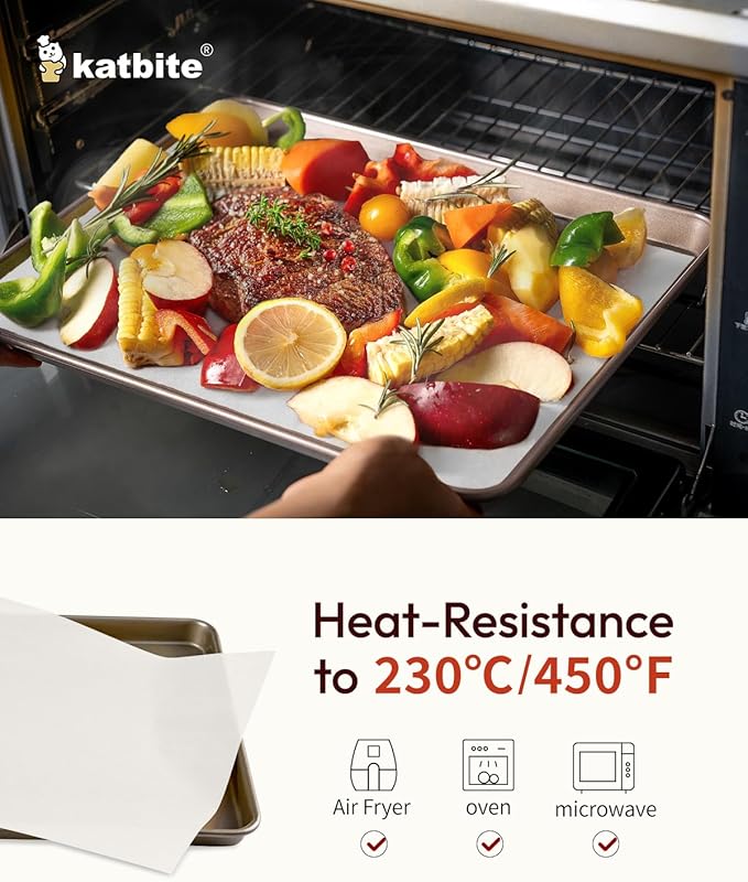 Katbite 200Pcs 9x13 inch Heavy Duty Parchment Paper Sheets, Precut Parchment Paper for Quarter Sheet Pans Liners, Baking Cookies, Bread, Meat, Pizza, Toaster Oven (9"x13")