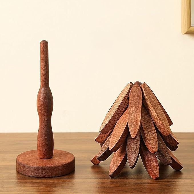 Natural Wood Tree Trivet Set, 𝐍atural Tree Trivet Set - 4 Wooden Trivets,4 Wooden 𝐓rivets & 1 Stand Like a Christmas Trees,for Hot Dish,Pot,Bowl,Teapot,Hot Pot Sets (Natural Wood 4 Trivets,1set)