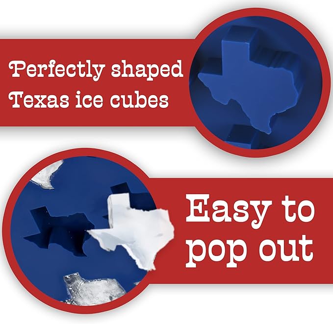 IMPRESA Silicone Ice Trays for Freezer - Texas Shaped Ice Cubes & Chocolate Molds - Silicone Molds for Gelatin & Candy - Blue, Pack of 2, 6 Cubes Each