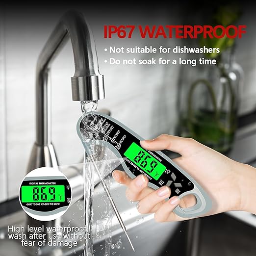 Meat Thermometer Digital，IP67 Waterproof Cooking Thermometer with Backlight, Calibration & Hold Function，Food Thermometer for Cooking,Outdoor Grilling，Suitable as Stocking Stuffers for Men